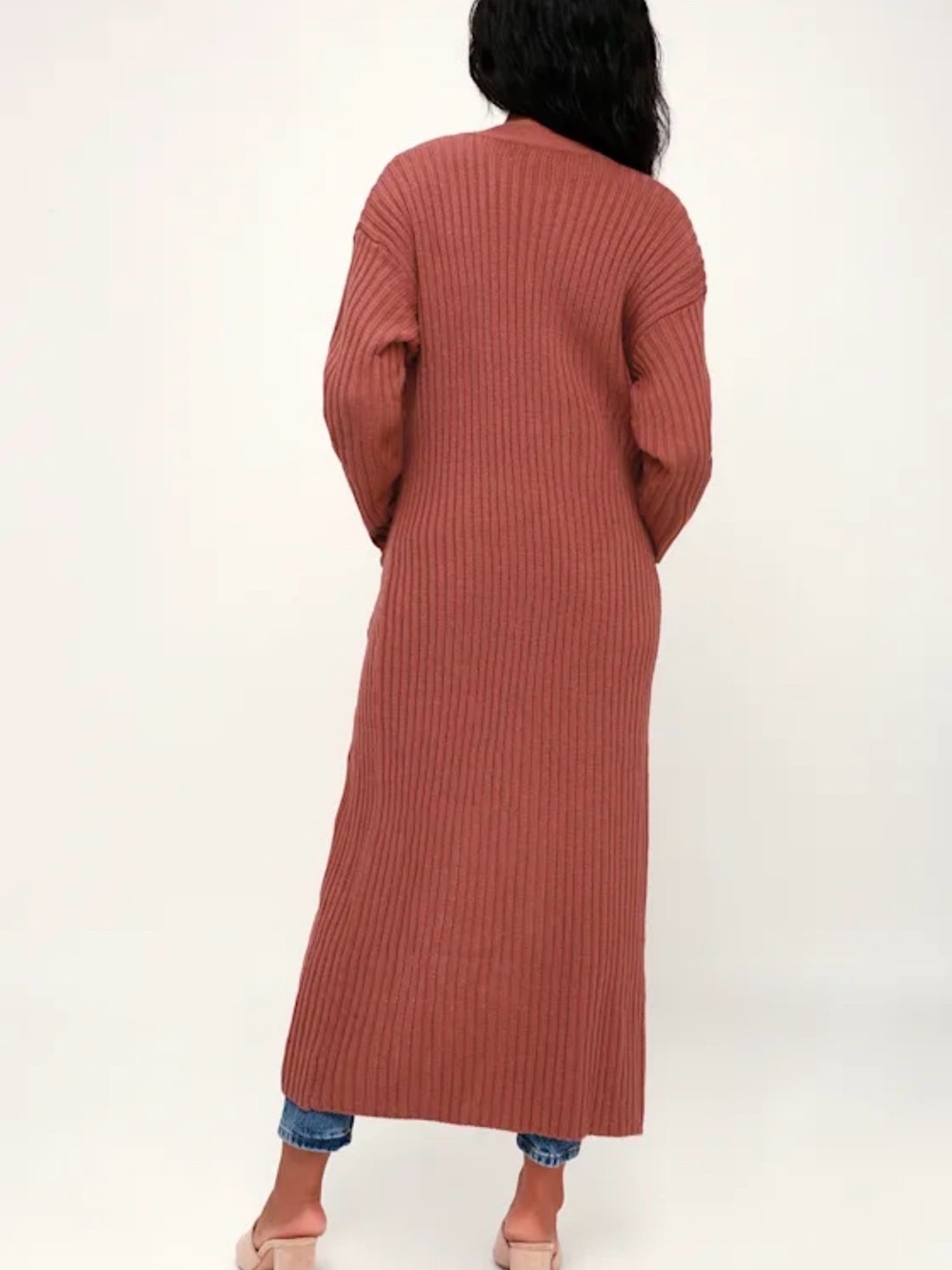 Lulu's Rust Ribbed Long Open-Front Cardigan - Picture 2 of 10